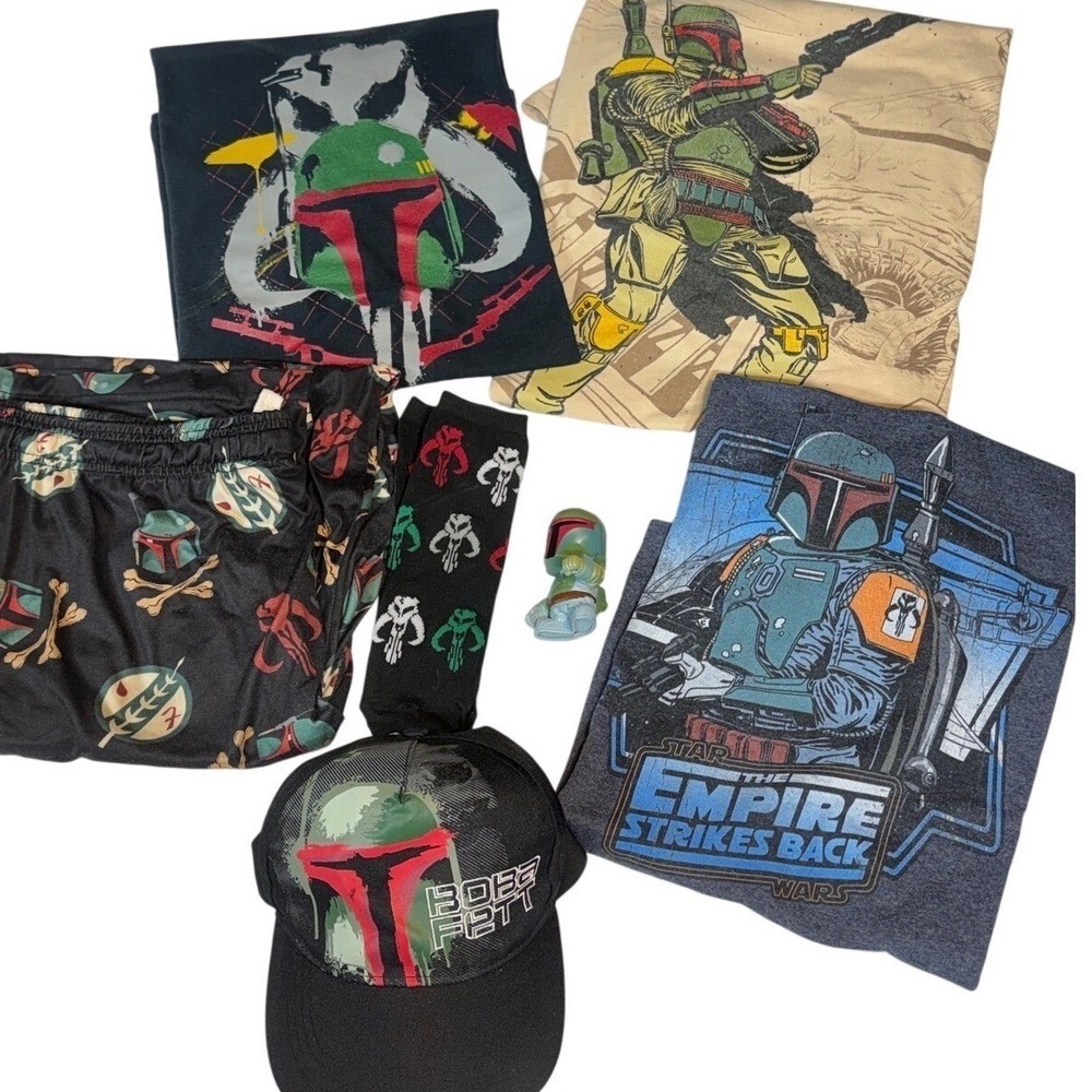 Boba Fett Unisex Bundle Shirts Pajama Pants Hat Socks Figure Lot Star Wars